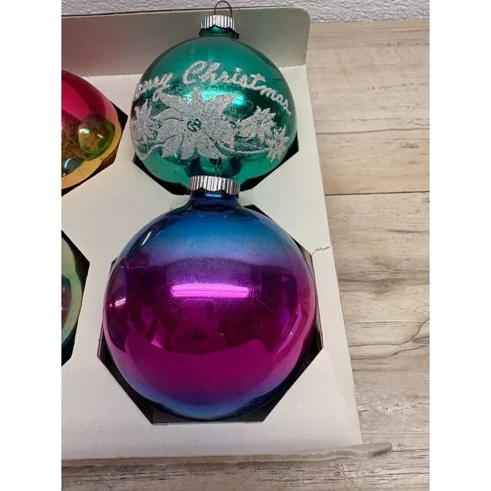 Vtg 1965 Set Of 4 Shiny Brite Finest Quality Blown Glass Christmas Tree Ornament